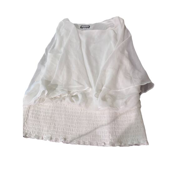 Sam & Jess White Sheer Flowing Blouse Large Bell Sleeves Round N Stretchy Bottom - Picture 2 of 7